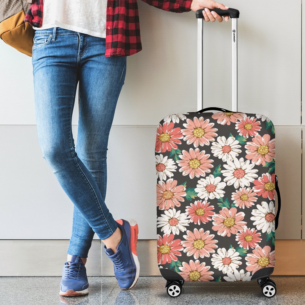 Cute White Pink Daisy Pattern Print Luggage Cover Protector-grizzshop