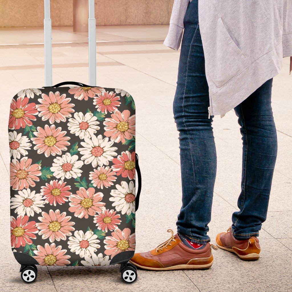 Cute White Pink Daisy Pattern Print Luggage Cover Protector-grizzshop