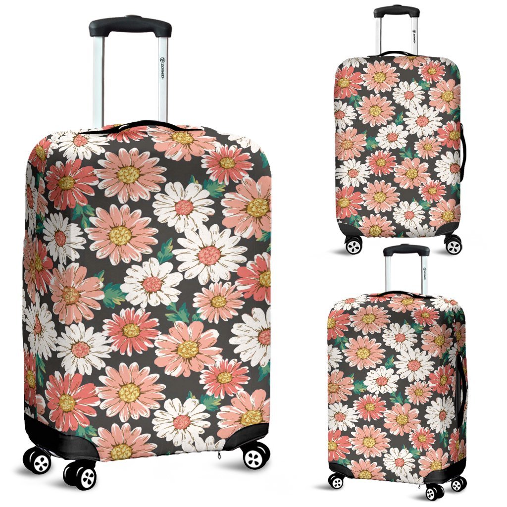 Cute White Pink Daisy Pattern Print Luggage Cover Protector-grizzshop