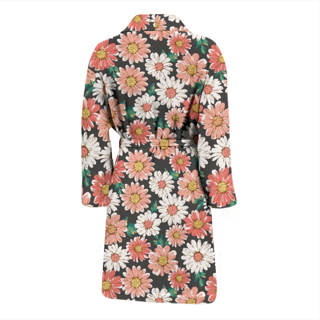 Cute White Pink Daisy Pattern Print Men Long Robe-grizzshop