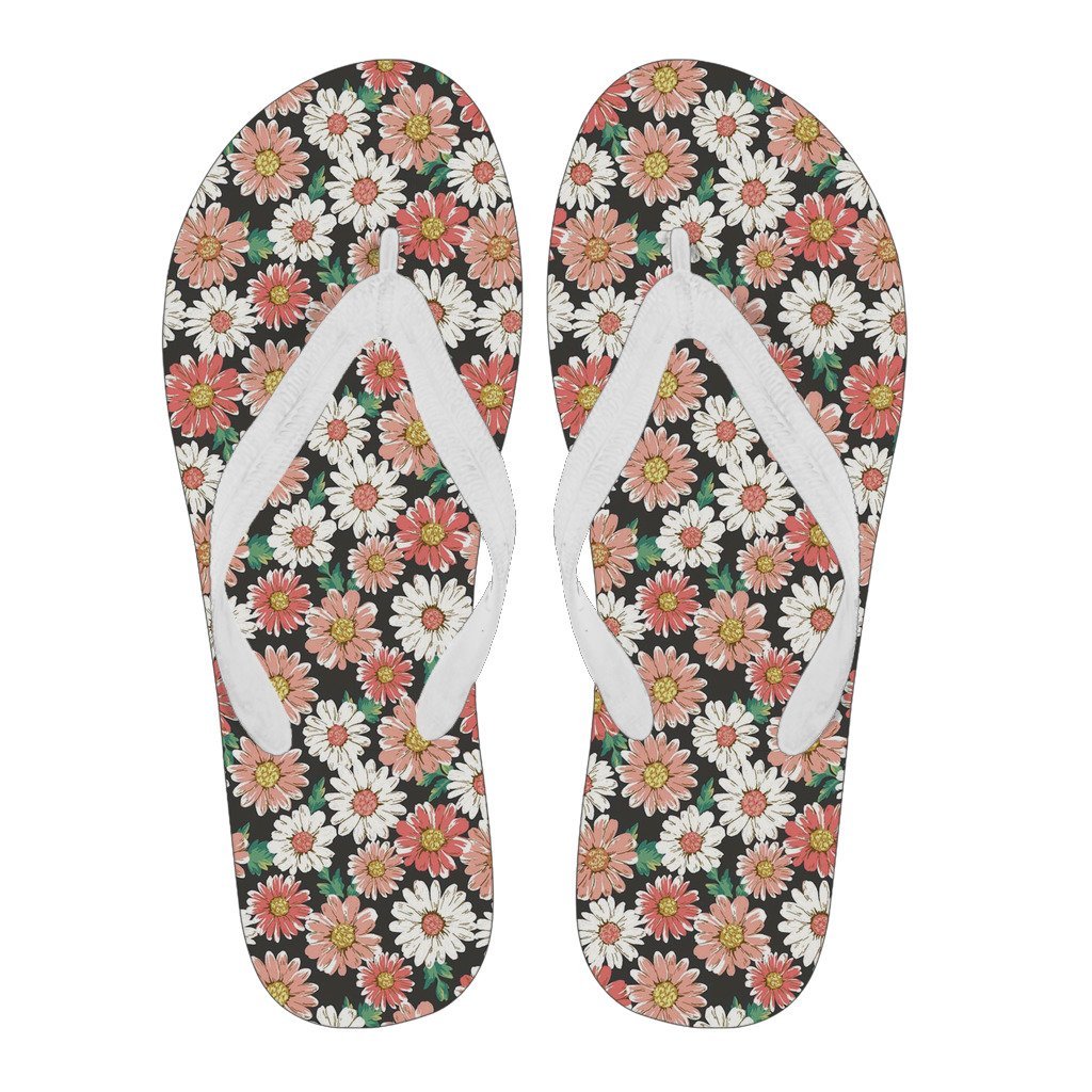 Cute White Pink Daisy Pattern Print Men & Women Flip Flops-grizzshop