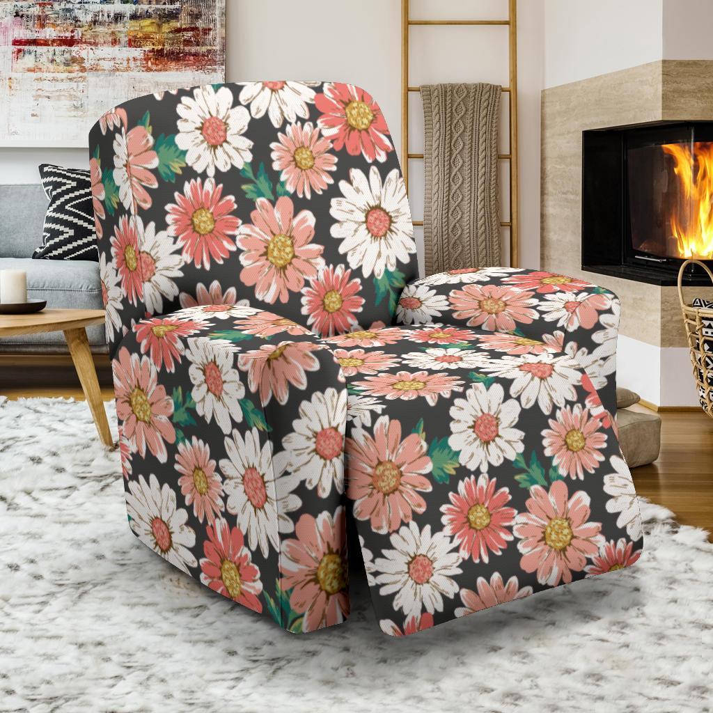 Cute White Pink Daisy Pattern Print Recliner Cover-grizzshop