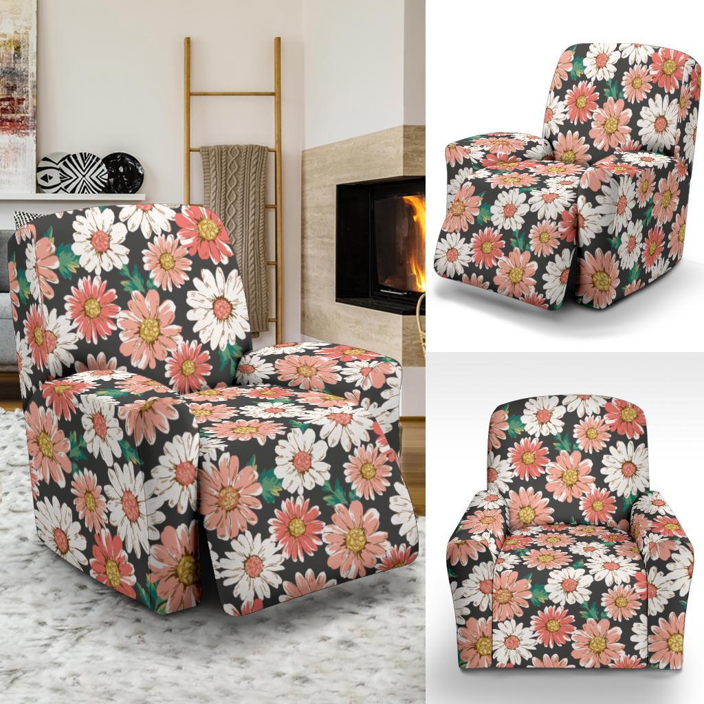 Cute White Pink Daisy Pattern Print Recliner Cover-grizzshop