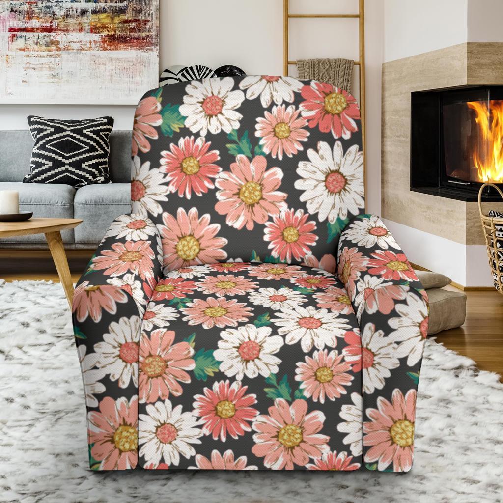 Cute White Pink Daisy Pattern Print Recliner Cover-grizzshop