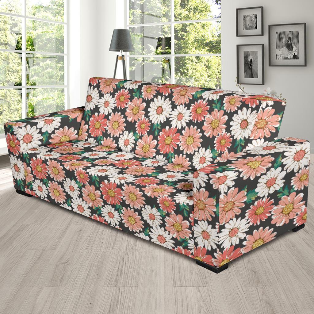 Cute White Pink Daisy Pattern Print Sofa Covers-grizzshop