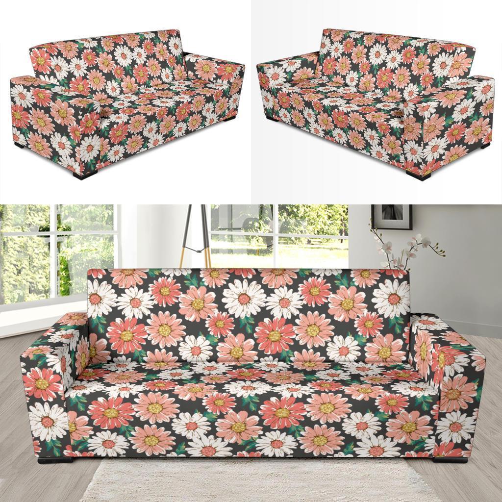 Cute White Pink Daisy Pattern Print Sofa Covers-grizzshop