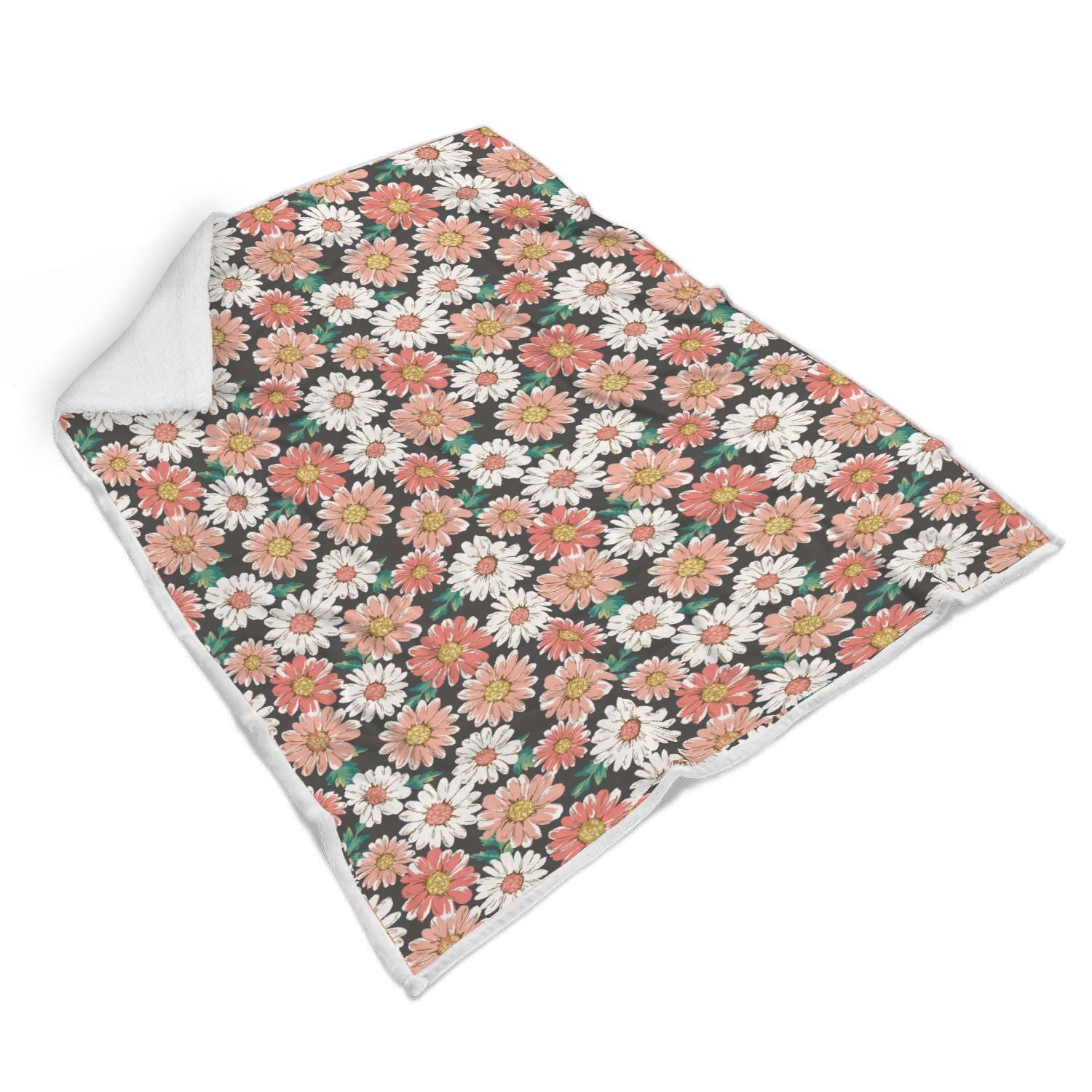 Cute White Pink Daisy Pattern Print Throw Blanket-grizzshop