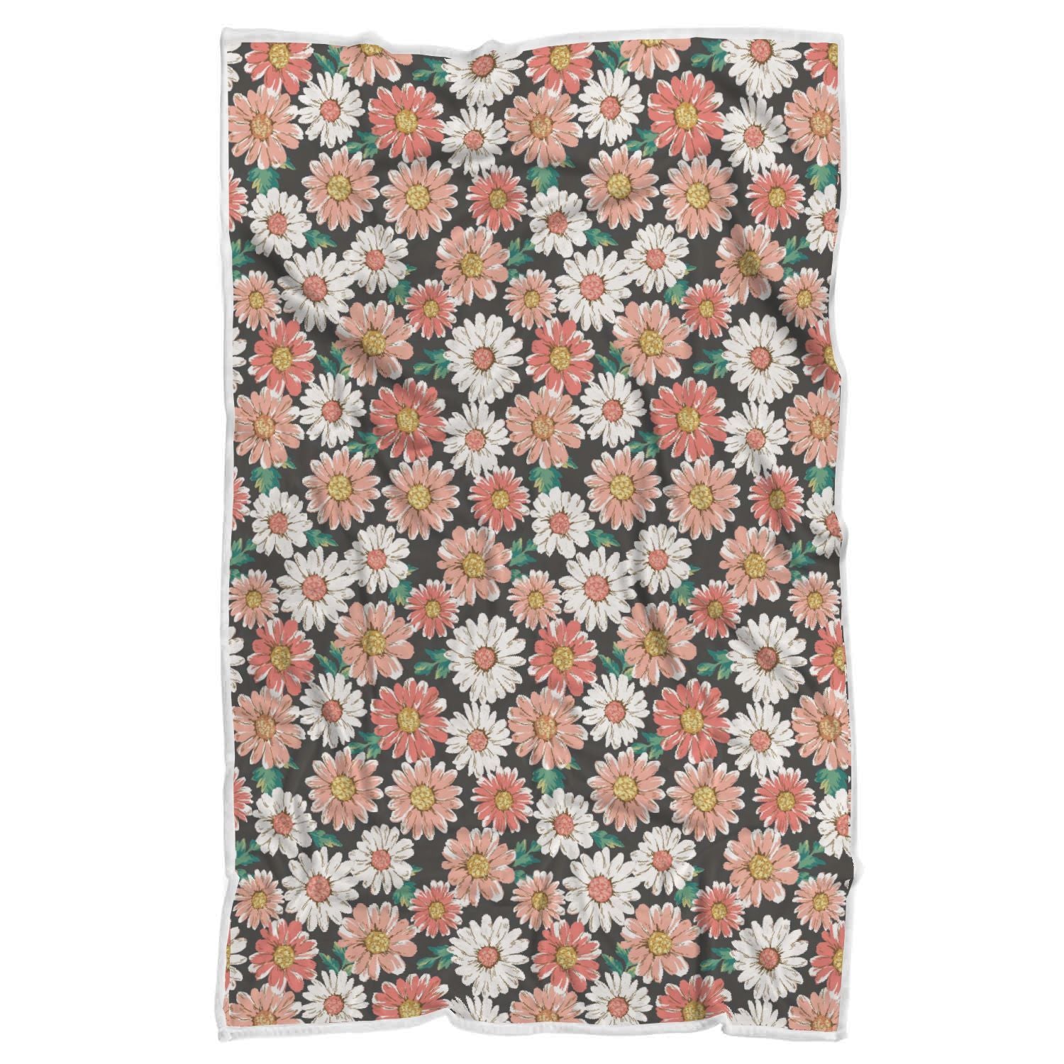 Cute White Pink Daisy Pattern Print Throw Blanket-grizzshop