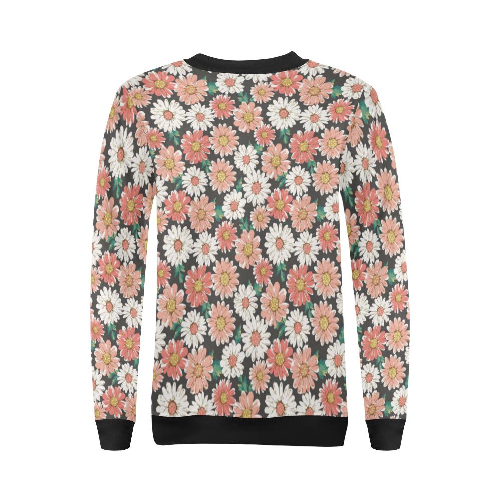 Cute White Pink Daisy Pattern Print Women Crewneck Sweatshirt-grizzshop