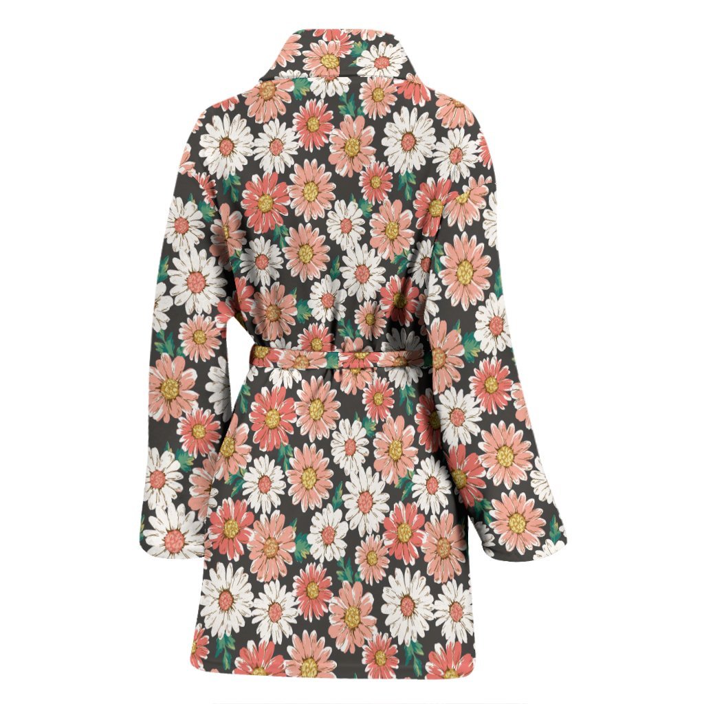 Cute White Pink Daisy Pattern Print Women Long Robe-grizzshop