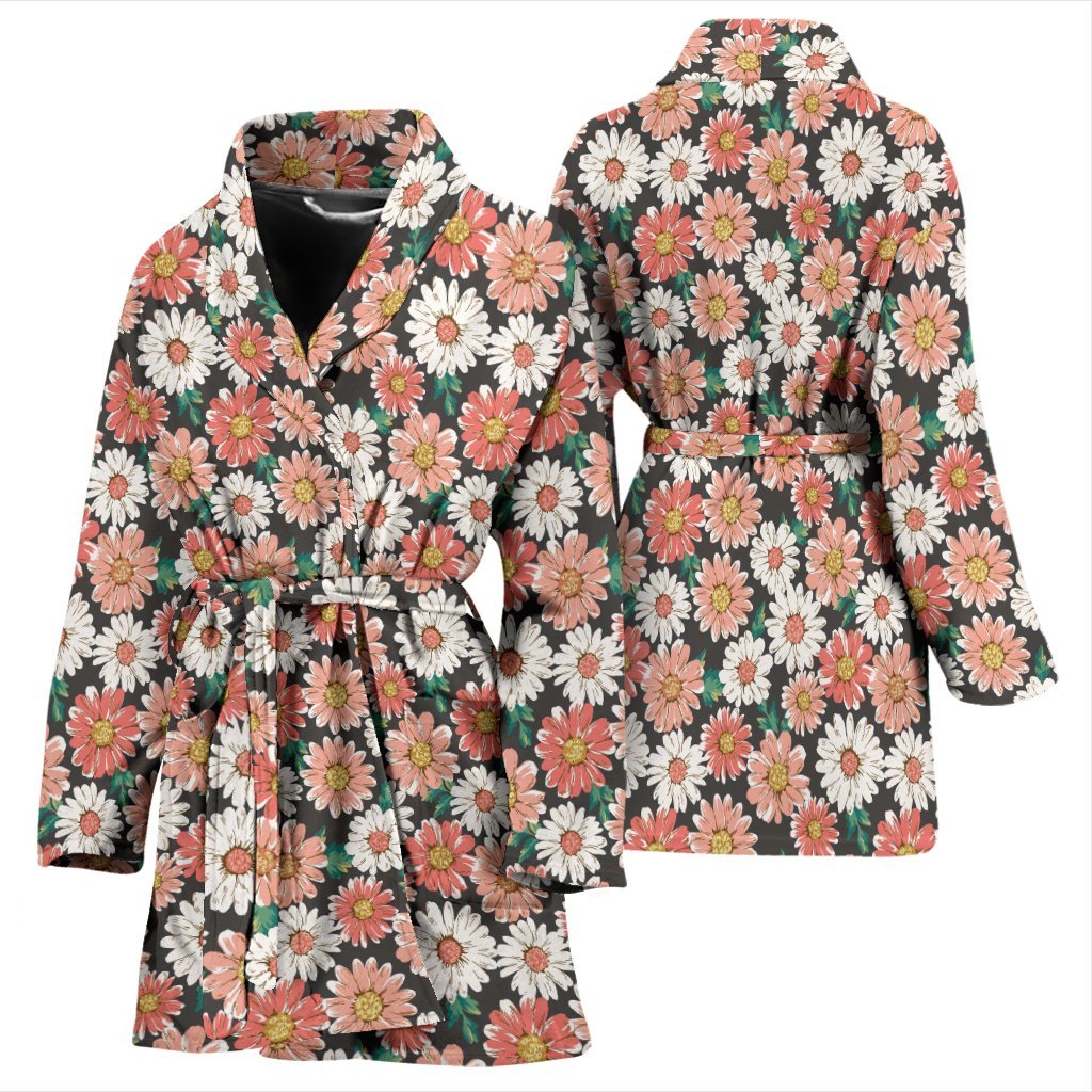 Cute White Pink Daisy Pattern Print Women Long Robe-grizzshop