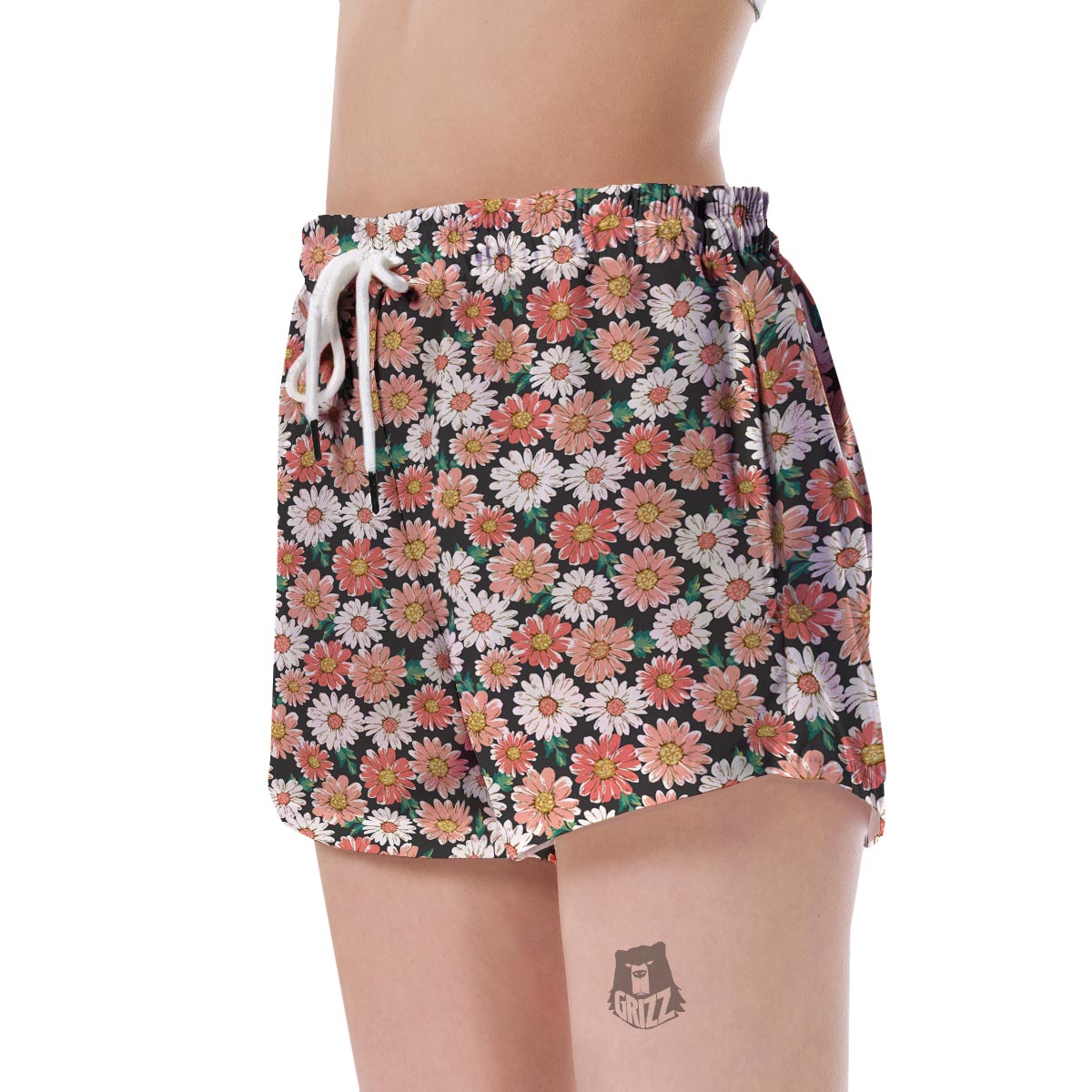 Cute White Pink Daisy Pattern Print Women's Shorts-grizzshop