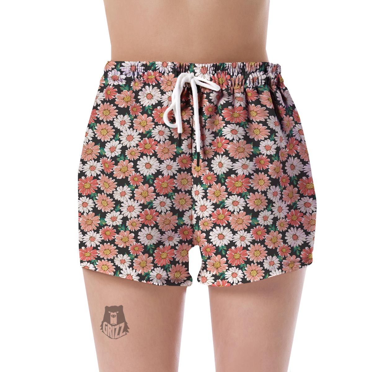 Cute White Pink Daisy Pattern Print Women's Shorts-grizzshop