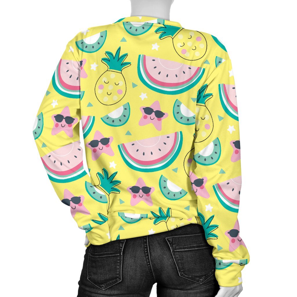 Cute Yellow Watermelon Pineapple Print Sweatshirt-grizzshop