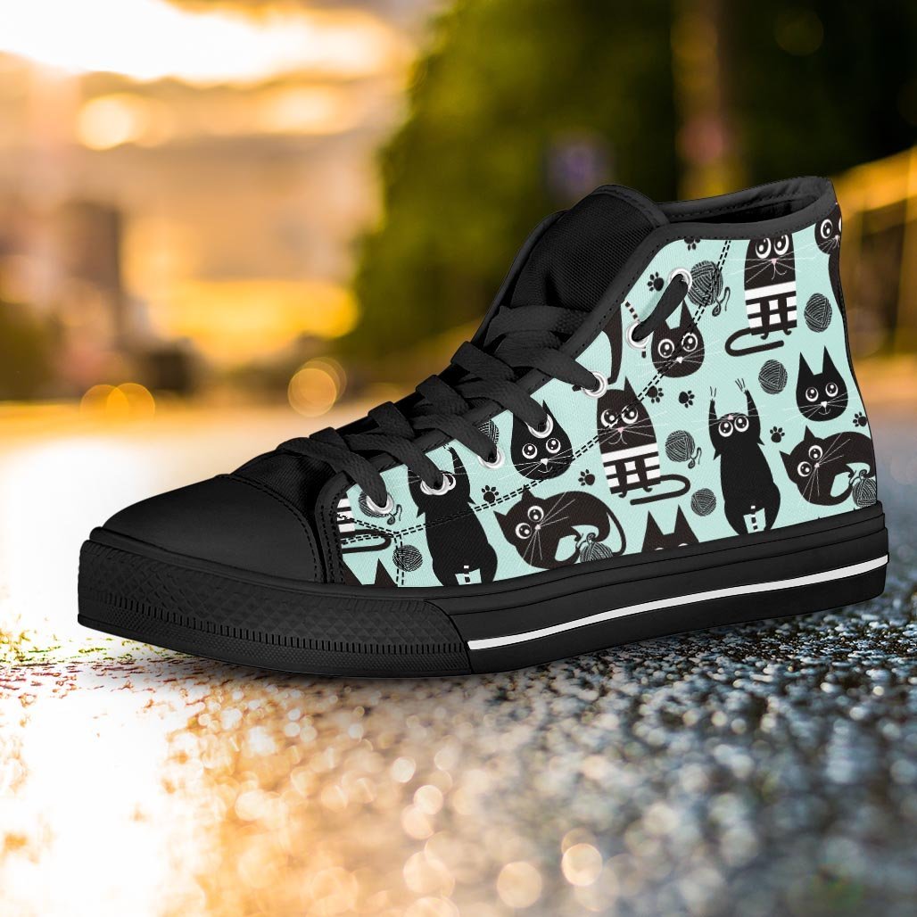 Cute Black Cat Print Women's High Top Shoes-grizzshop