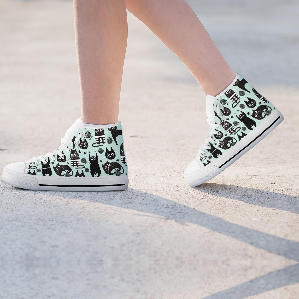 Cute Black Cat Print Women's High Top Shoes-grizzshop