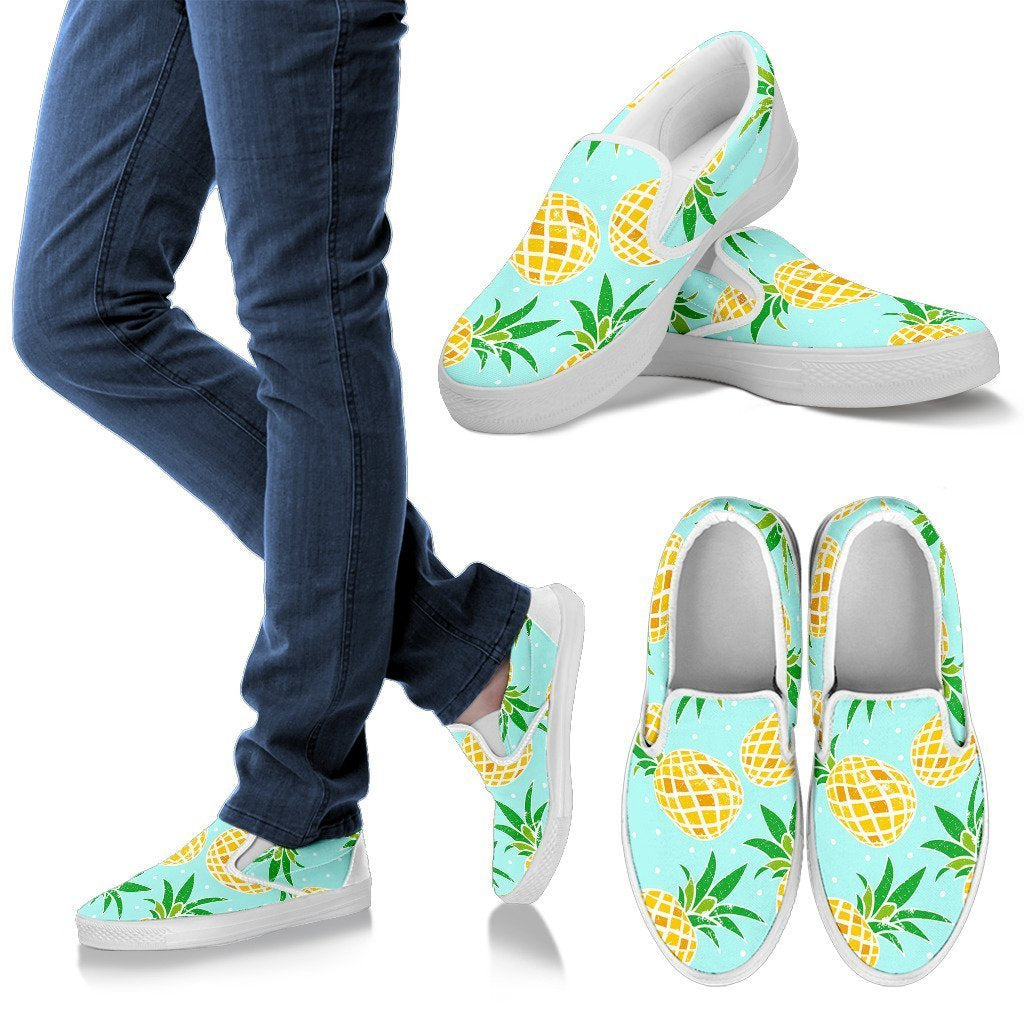 Cute Blue Pineapple Print Women Canvas Slip On Shoes-grizzshop