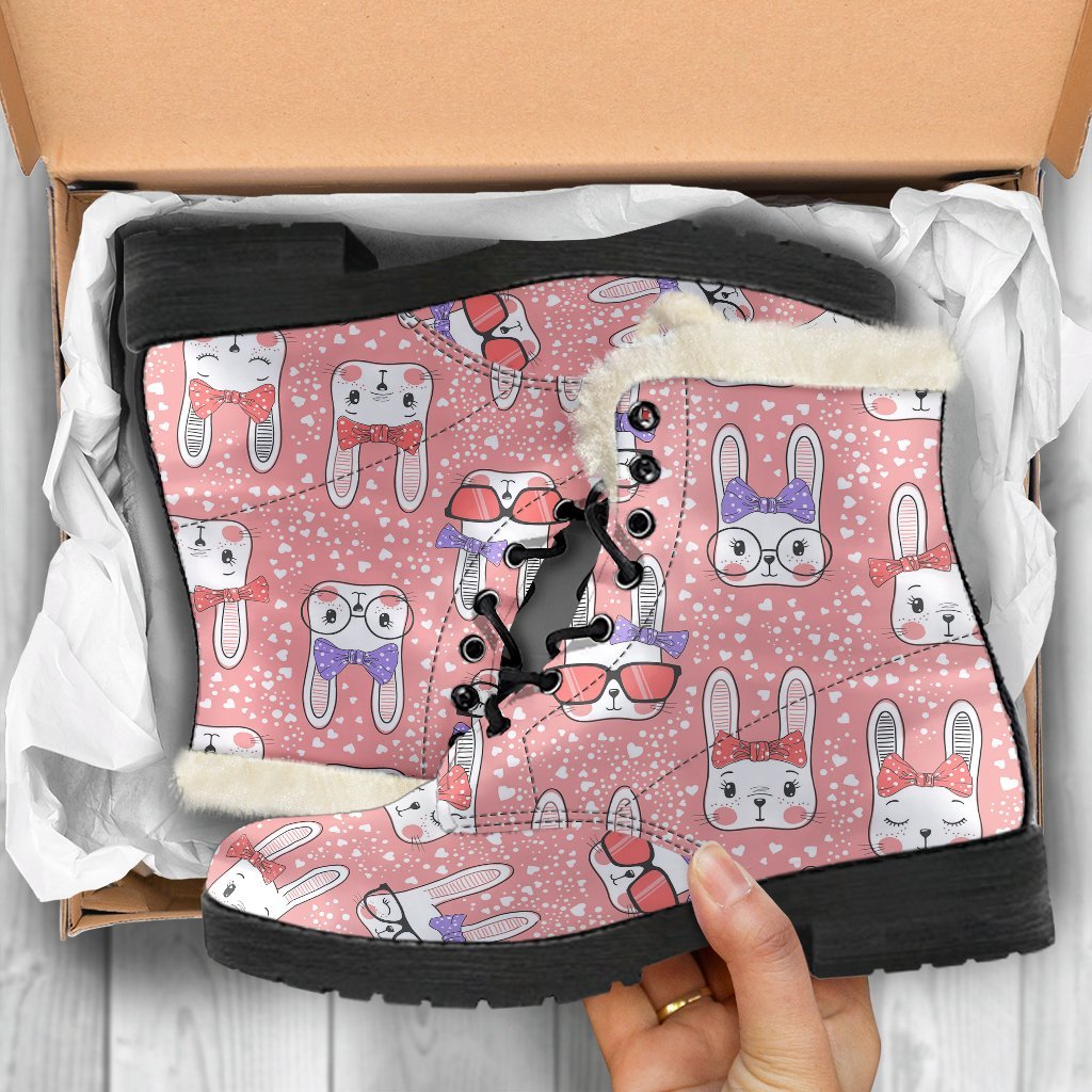 Cute Bunny Rabbit Pattern Print Comfy Winter Boots-grizzshop