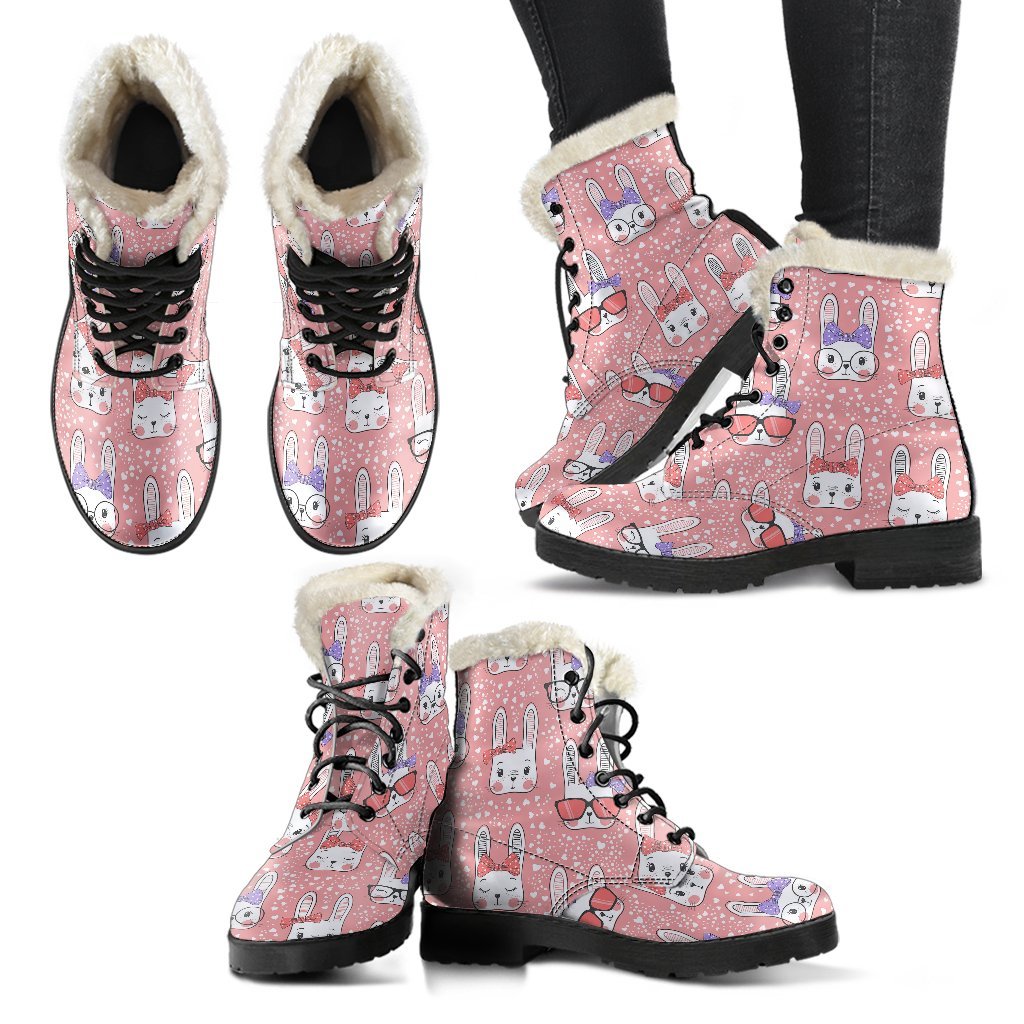 Cute Bunny Rabbit Pattern Print Comfy Winter Boots-grizzshop