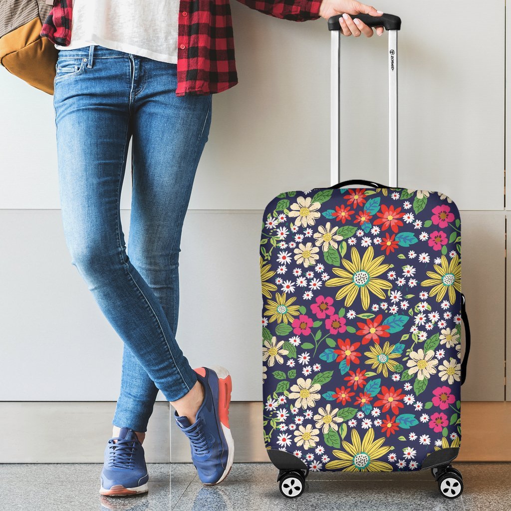 Cute Colorful Daisy Pattern Print Luggage Cover Protector-grizzshop