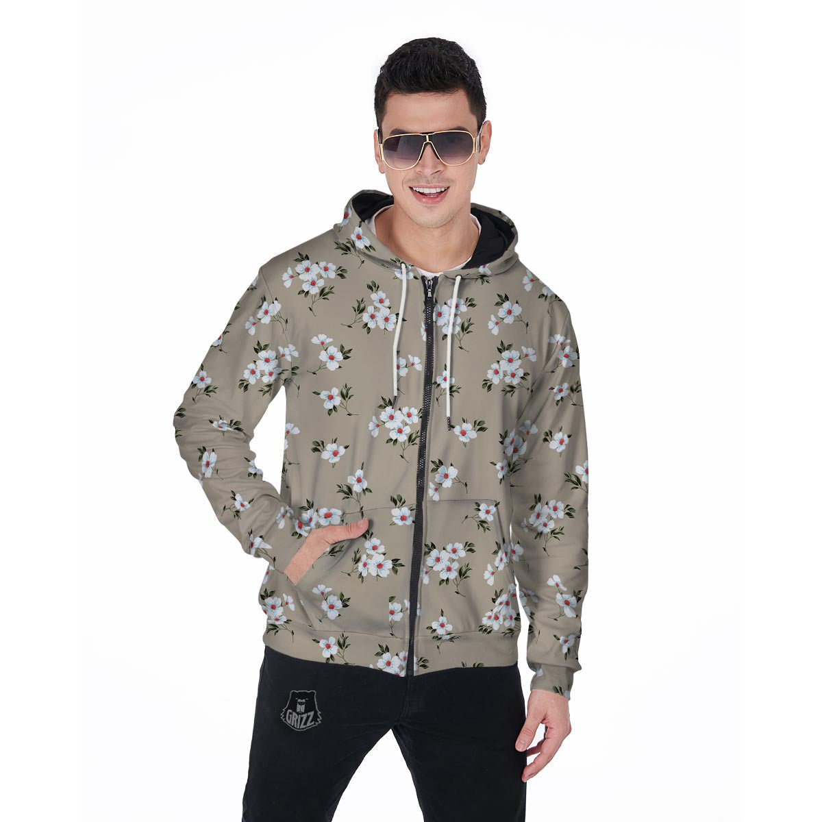 Cute Floral Flower Print Men's Zip Up Hoodie-grizzshop