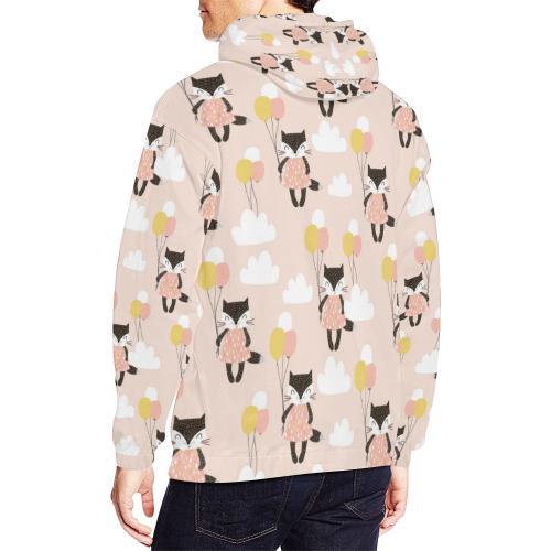 Cute Raccoon Hot Air Balloon Pattern Print Men Pullover Hoodie-grizzshop