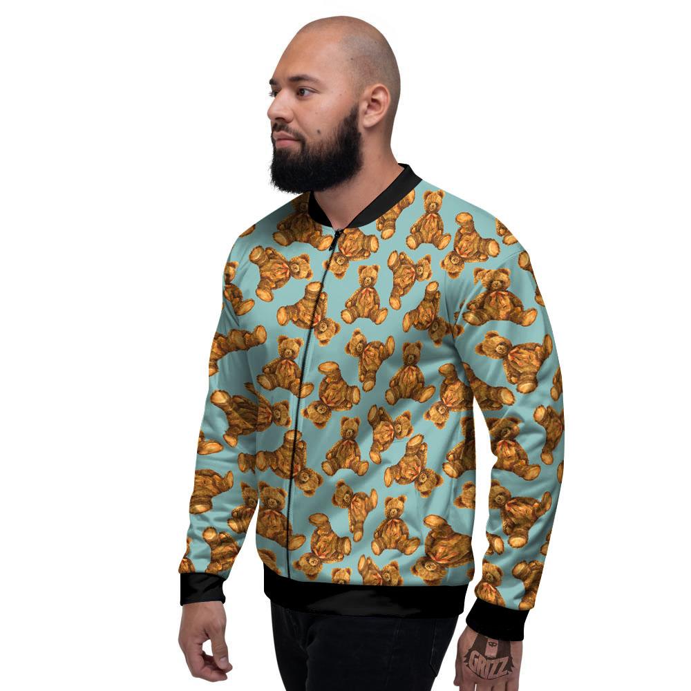 Cute Teddy Bear Print Pattern Men's Bomber Jacket-grizzshop