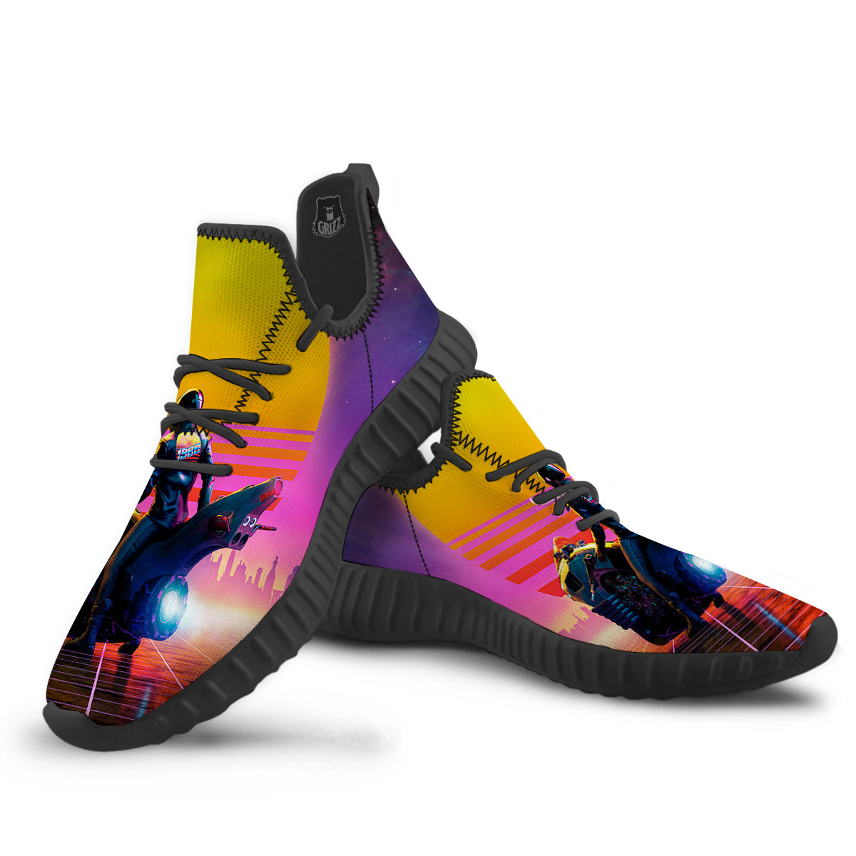 Cyberpunk Biker Print Black Walking Shoes-grizzshop