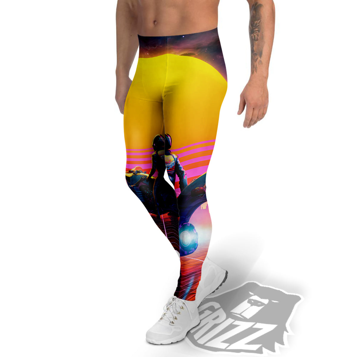 Cyberpunk Biker Print Men's Leggings-grizzshop