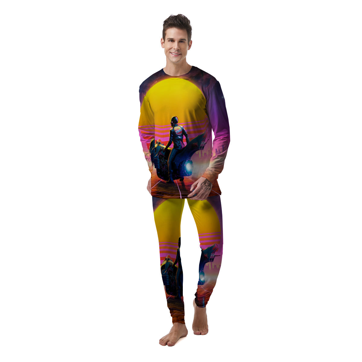 Cyberpunk Biker Print Men's Pajamas-grizzshop