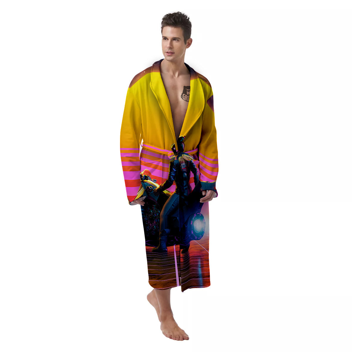 Cyberpunk Biker Print Men's Robe-grizzshop
