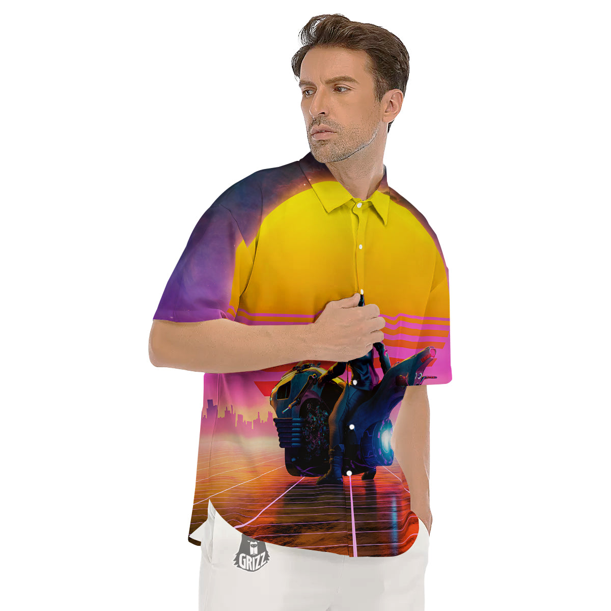 Cyberpunk Biker Print Men's Short Sleeve Shirts-grizzshop