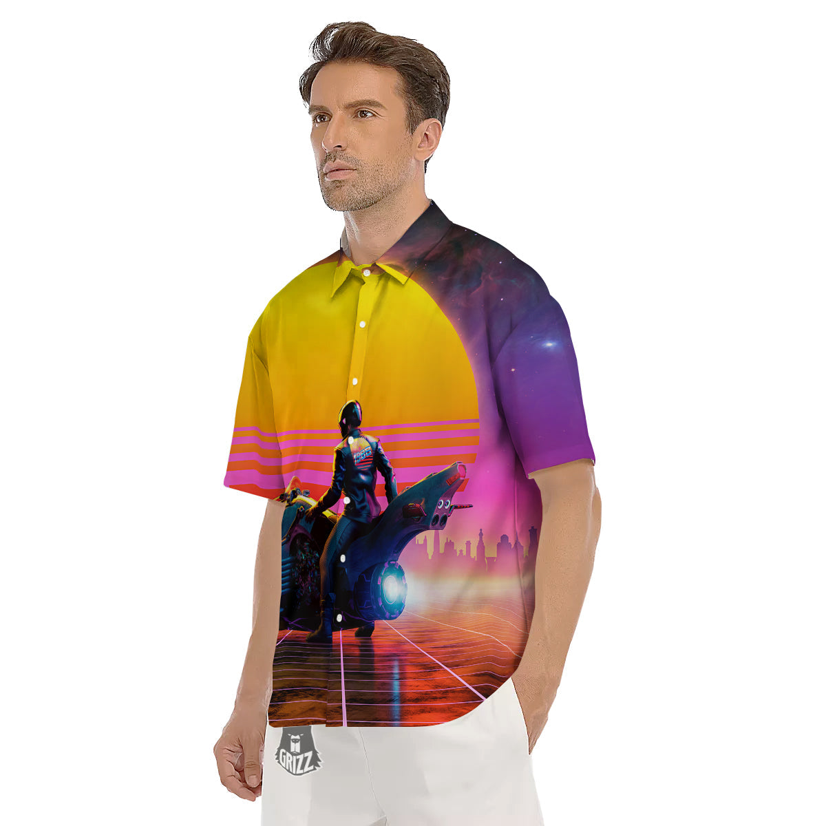 Cyberpunk Biker Print Men's Short Sleeve Shirts-grizzshop