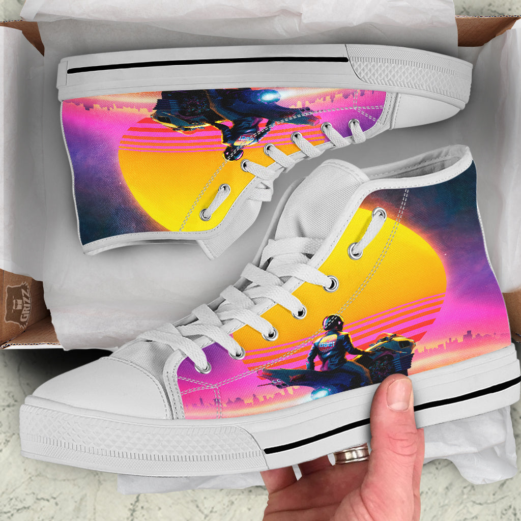 Cyberpunk Biker Print White High Top Shoes-grizzshop