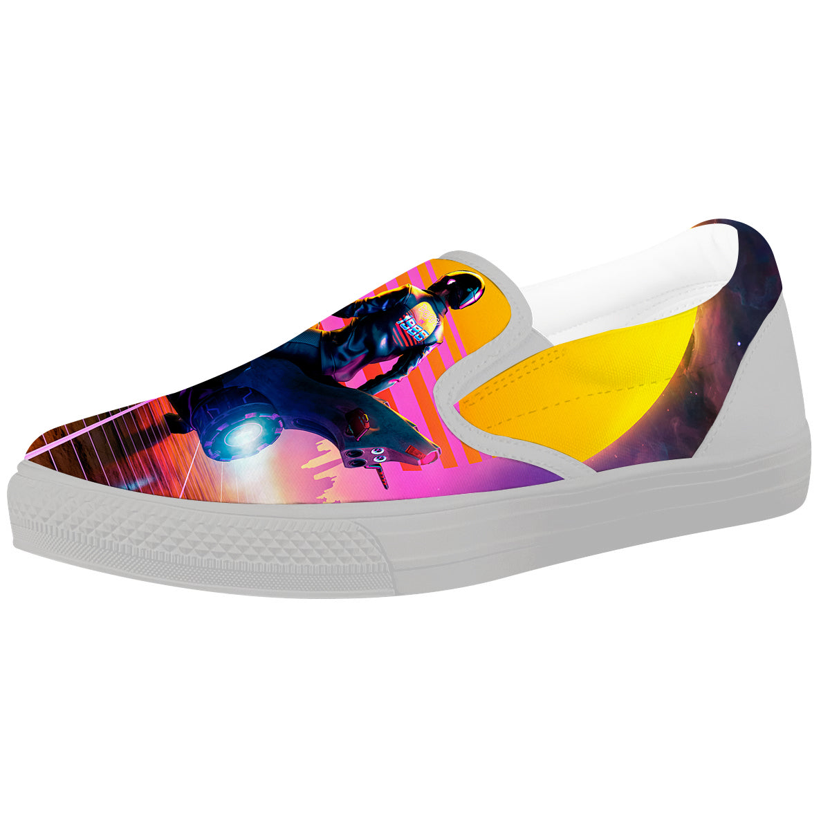 Cyberpunk Biker Print White Slip On Shoes-grizzshop