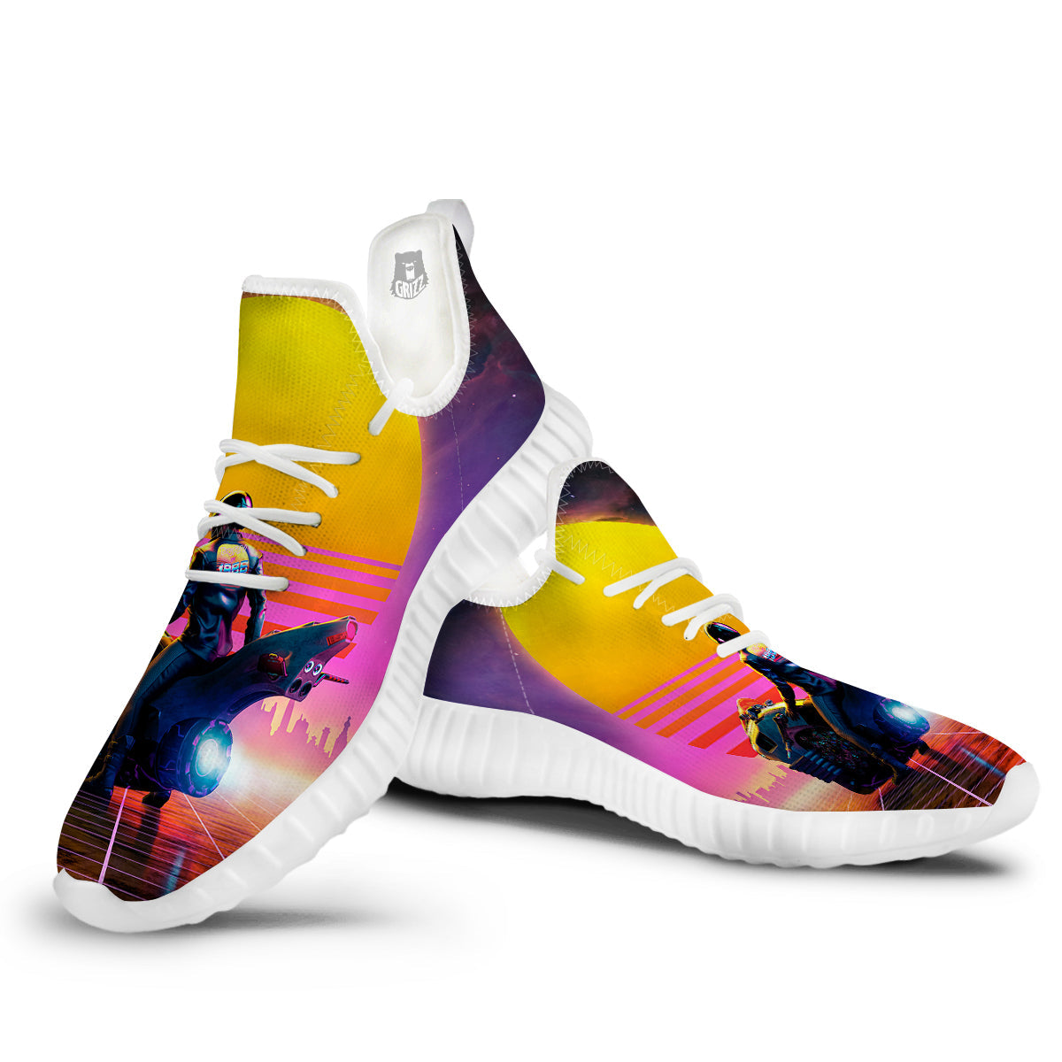 Cyberpunk Biker Print White Walking Shoes-grizzshop