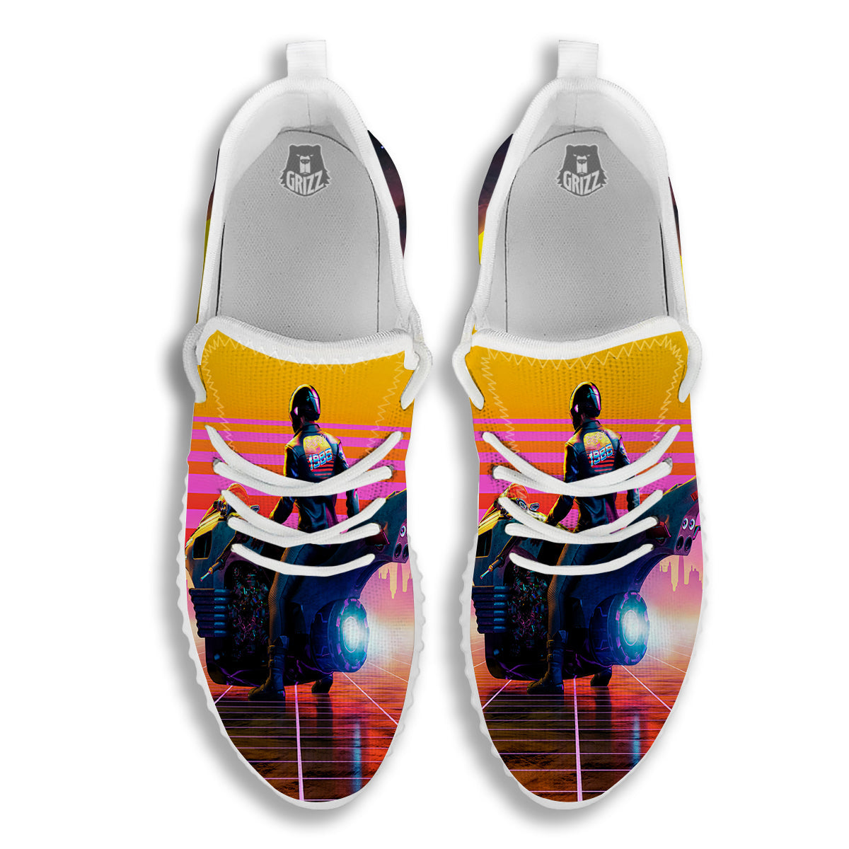 Cyberpunk Biker Print White Walking Shoes-grizzshop