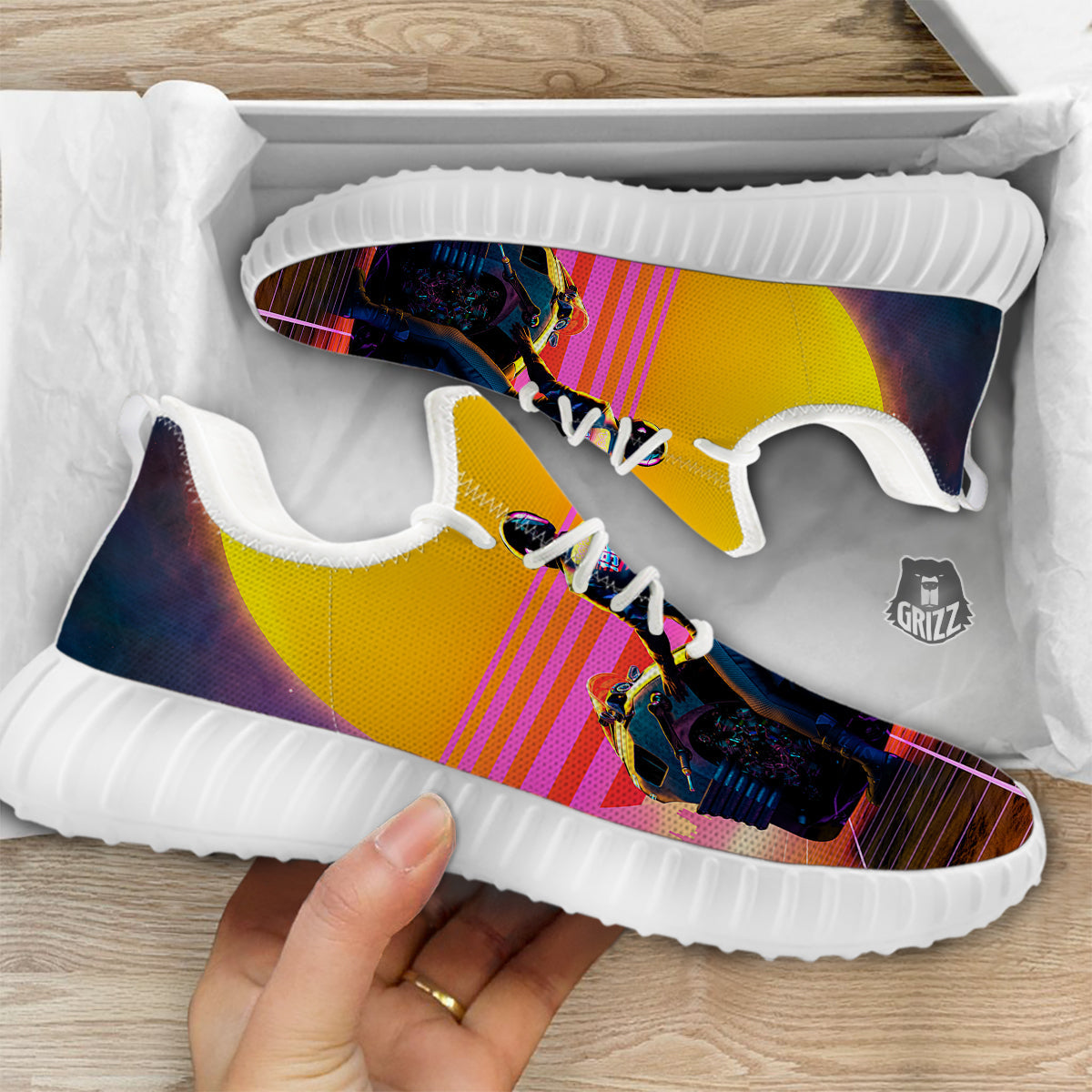 Cyberpunk Biker Print White Walking Shoes-grizzshop