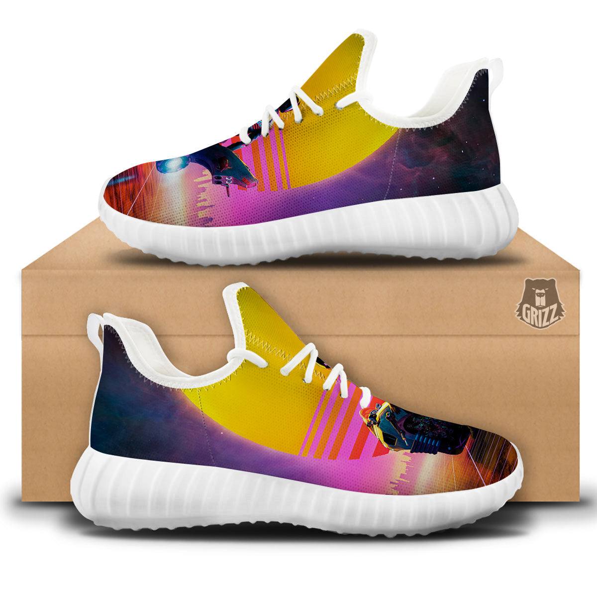 Cyberpunk Biker Print White Walking Shoes-grizzshop