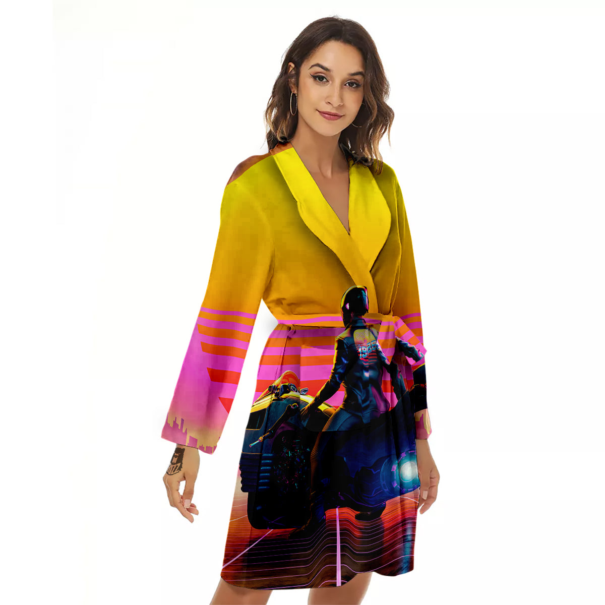 Cyberpunk Biker Print Women's Robe-grizzshop