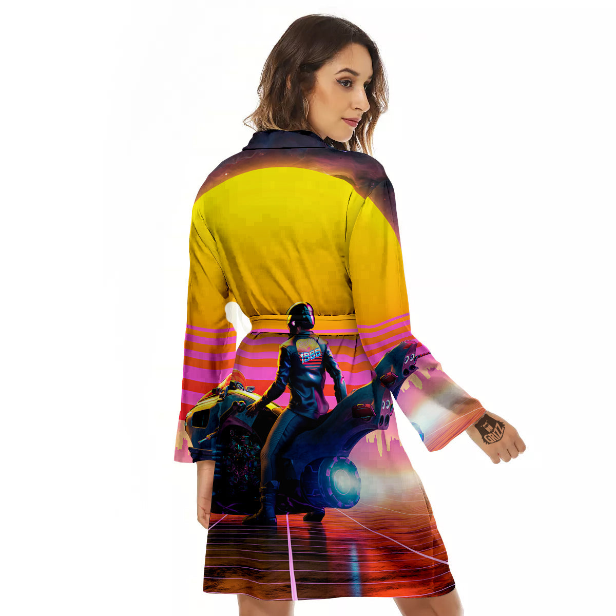 Cyberpunk Biker Print Women's Robe-grizzshop