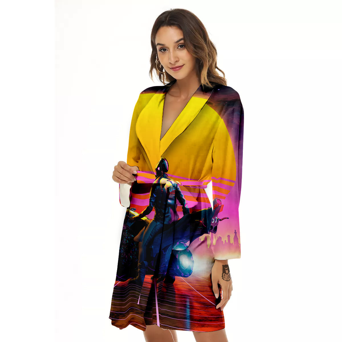 Cyberpunk Biker Print Women's Robe-grizzshop