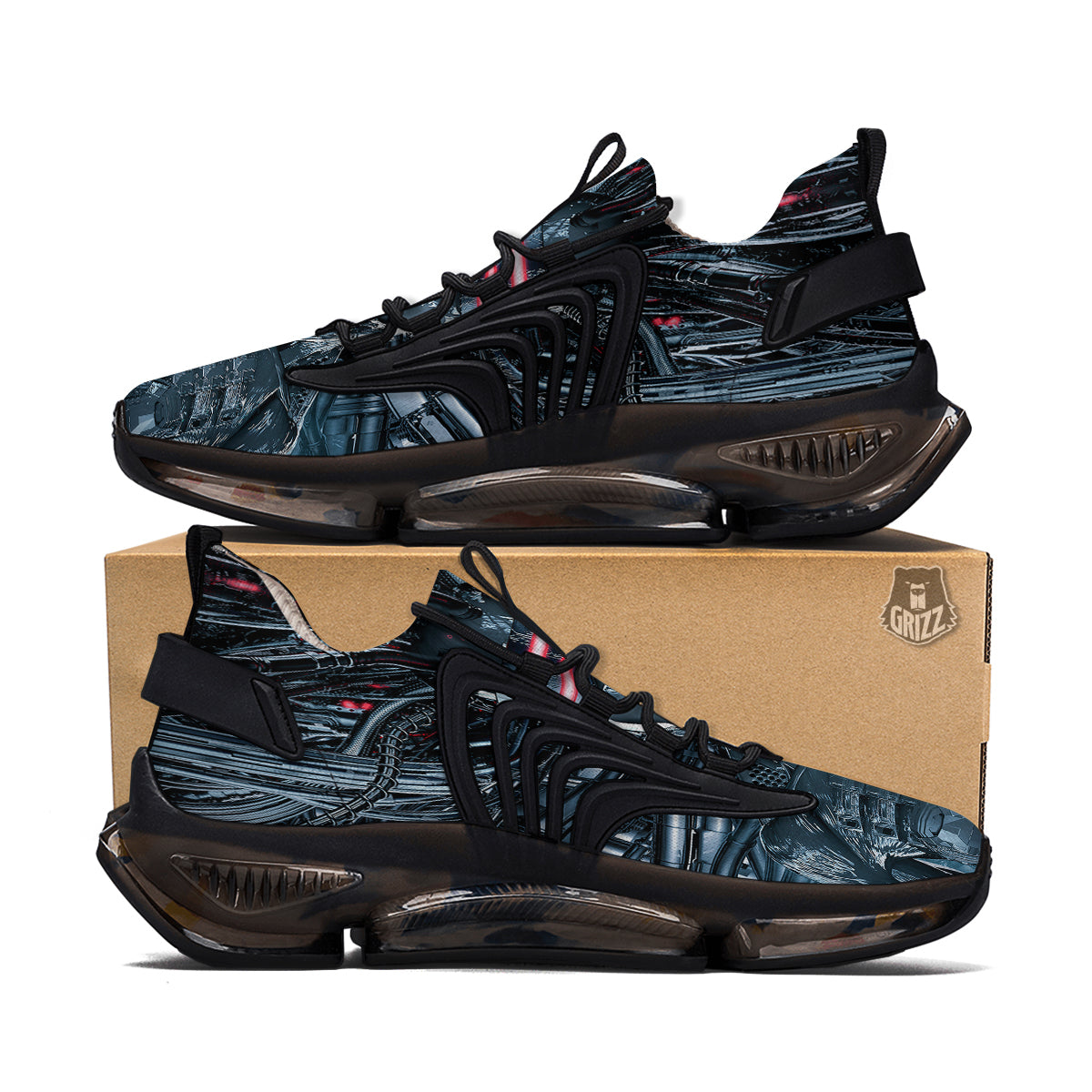 Cyborg Cyberpunk Print Black Gym Shoes-grizzshop
