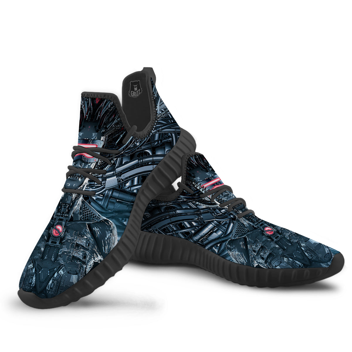 Cyborg Cyberpunk Print Black Walking Shoes-grizzshop
