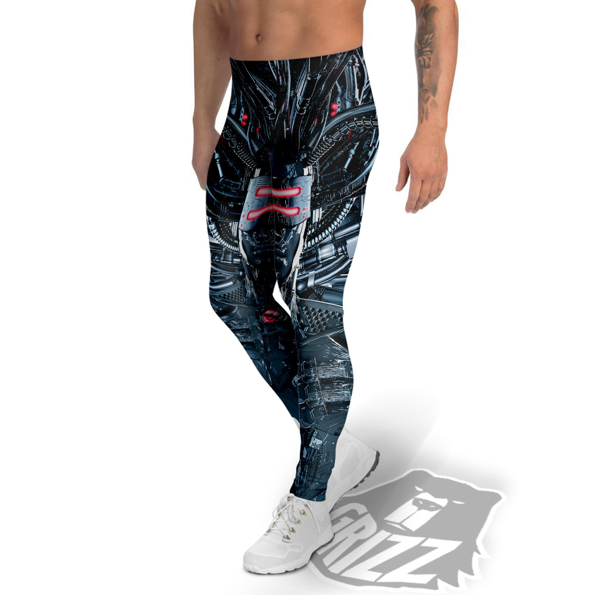 Cyborg Cyberpunk Print Men's Leggings-grizzshop