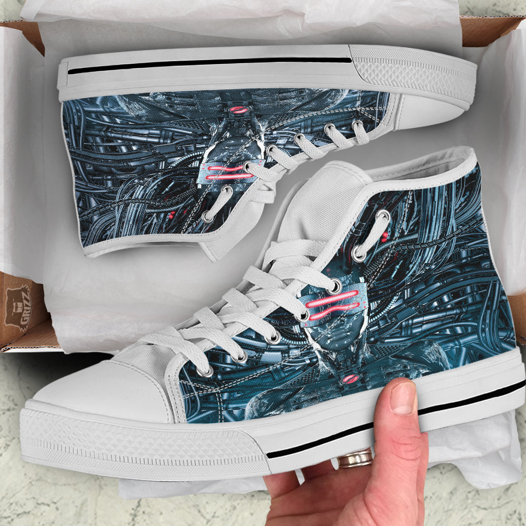 Cyborg Cyberpunk Print White High Top Shoes-grizzshop
