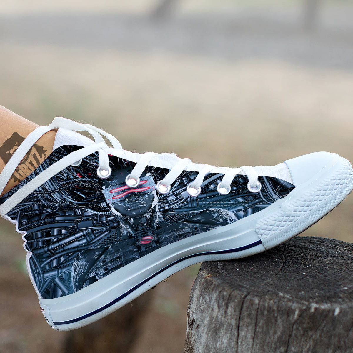 Cyborg Cyberpunk Print White High Top Shoes-grizzshop
