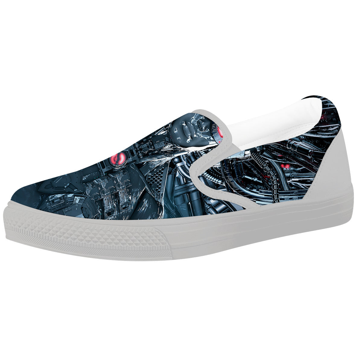 Cyborg Cyberpunk Print White Slip On Shoes-grizzshop