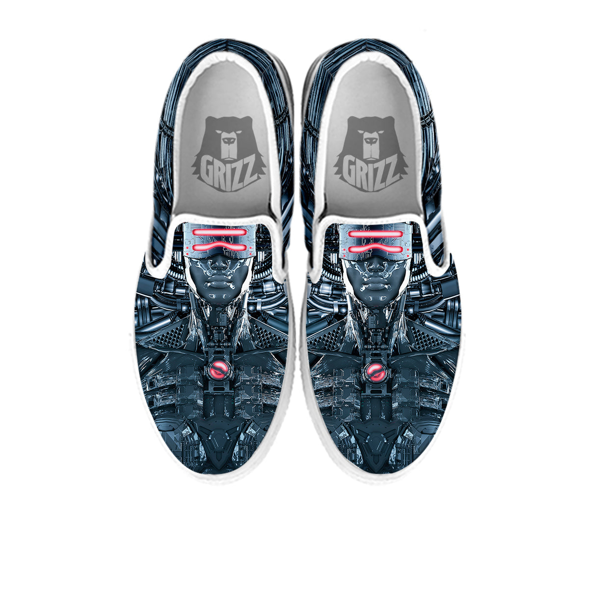 Cyborg Cyberpunk Print White Slip On Shoes-grizzshop