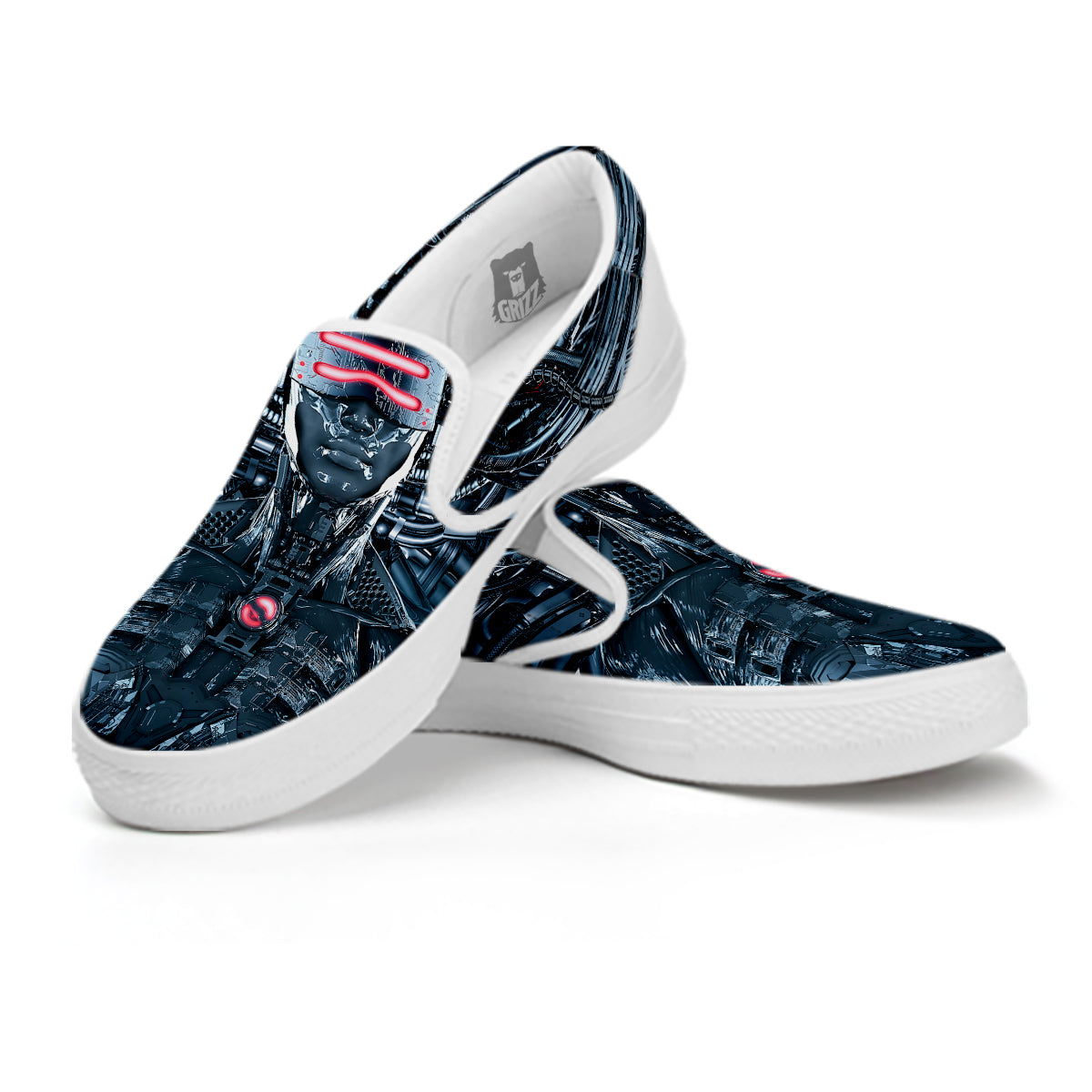 Cyborg Cyberpunk Print White Slip On Shoes-grizzshop